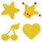 Golden yellow velvet star crown cherry heart symbol set