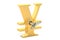 Golden Yen symbol with wind-up key, 3D rendering