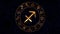 Golden zodiac horoscope spinnig wheel with Sagittarius Archer sign in center