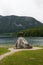 Goldenhorn statue on Bohinj lake, Slovenia