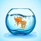 Goldfish in a blue fishbowl, hand drawn sketch