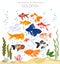 Goldfish. Freshwater aquarium fish icon set flat style isolated on white