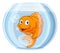 Goldfish in Gold Fish Bowl Cute Cartoon Character