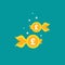 Goldfish. Pound sterling coin as golden fish. Flat icon isolated on blue background. Free, easy catch money