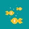 Goldfish. Pound sterling coin as golden fish. Flat icon isolated on blue background. Free, easy catch money