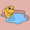 Goldfish swim happily in puddles of water, doodle icon image kawaii