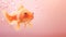 A goldfish swimming with bubbles on a soft pink background. Beauty of nature concept