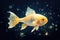 A goldfish swimming in the water with bubbles. Contaminated water, radioactive fish