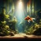 Goldfish swims around water tank filled with aquatic vegetation