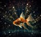 A goldfish swims in dark fish tank generative AI