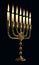 goldish decorative menorah flaming isolated. design object 3D illustration