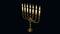 goldish decorative menorah glowing isolated. design object 3D illustration