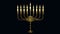 goldish ornamental hanukkiah glowing isolated, object 3D rendering