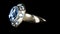 Goldish ring with blue topaz or diamond gem stone, isolated, fictional design - object 3D rendering