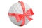 golf ball with bow and ribbon closeup, gift concept. 3D rendering
