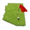 Golf ball and flag pole on course putting green shaped like the state of Arizona