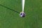 Golf ball and Flagstick of Manicured grass of putting green