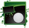 Golf ball on green and black halftone sign