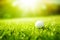 Golf ball on green grass. Neural network AI generated
