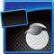 Golf ball player on blue and black halftone banner