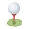 Golf ball on the stand.Golf club single icon in cartoon style vector symbol stock illustration web.