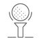 Golf ball on tee thin line icon, golfing concept, golfball sign on white background, golf ball icon in outline style for