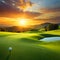 Golf balls in a vast meadow with exotic natural beauty and sunset objects
