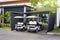 Golf cars parking at the hotel for clients service