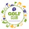 Golf circle banner for Tournament invitation with hand drawn grunge elements. Easy to edit for your promotion