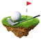 Golf club, ball, flagstick and hole