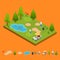 Golf Composition Concept and Elements Part 3d Isometric View. Vector