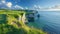 Golf Course Panorama on White Cliffs with Iconic Rock Arches and Blue Sea View