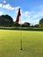 Golf course putting green hole with flag