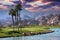 Golf courseat sunset  in palm springs, california