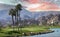 Golf courseat sunset  in palm springs, california