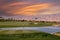 golf courseat sunset in palm springs, california