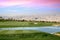 golf courseat sunset in palm springs, california