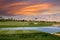 golf courseat sunset in palm springs, california