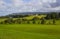 A golf fairway and green in the parkland course in the Roe river valley near Limavady in Northern Ireland