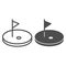 Golf line and solid icon. Golf course with flag illustration isolated on white. Golfing logo outline style design