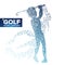 Golf Player Silhouette Vector. Grunge Halftone Dots. Golf Athlete In Action. Flying Particles. Sport Banner, Game