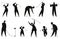 Golf players with clubs kids golfing golfers hitting ball on isolated vector Silhouettes