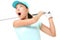 Golf swing - woman playing isolated