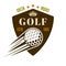 Golf vector shield vintage emblem with flying ball