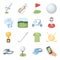 A golfer, a ball, a club and other golf attributes.Golf club set collection icons in cartoon style vector symbol stock