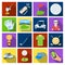 A golfer, a ball, a club and other golf attributes.Golf club set collection icons in flat1 style vector symbol stock