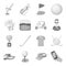 A golfer, a ball, a club and other golf attributes.Golf club set collection icons in monochrome style vector symbol