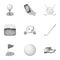 A golfer, a ball, a club and other golf attributes.Golf club set collection icons in monochrome style vector symbol