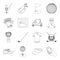 A golfer, a ball, a club and other golf attributes.Golf club set collection icons in outline style vector symbol stock