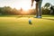 Golfer Focused on Perfecting the Putt at Sunset. Generative AI